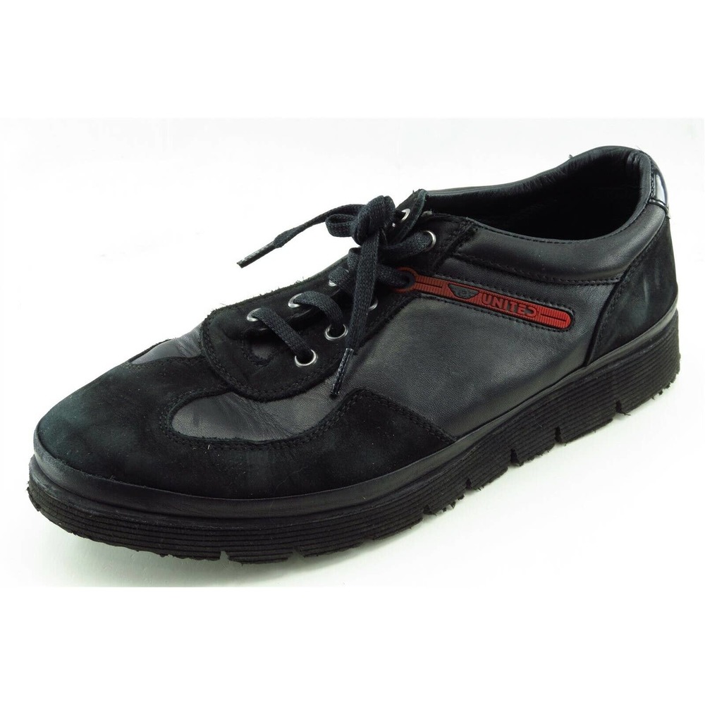 United Women Sz 38 M Black‎ Lace Up Fashion Sneakers Leather Shoe